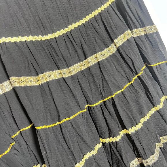 Vintage Black and Gold Maxi Skirt Womens Large Boho Gypsy Peasant Goth Cottage - Picture 2 of 6